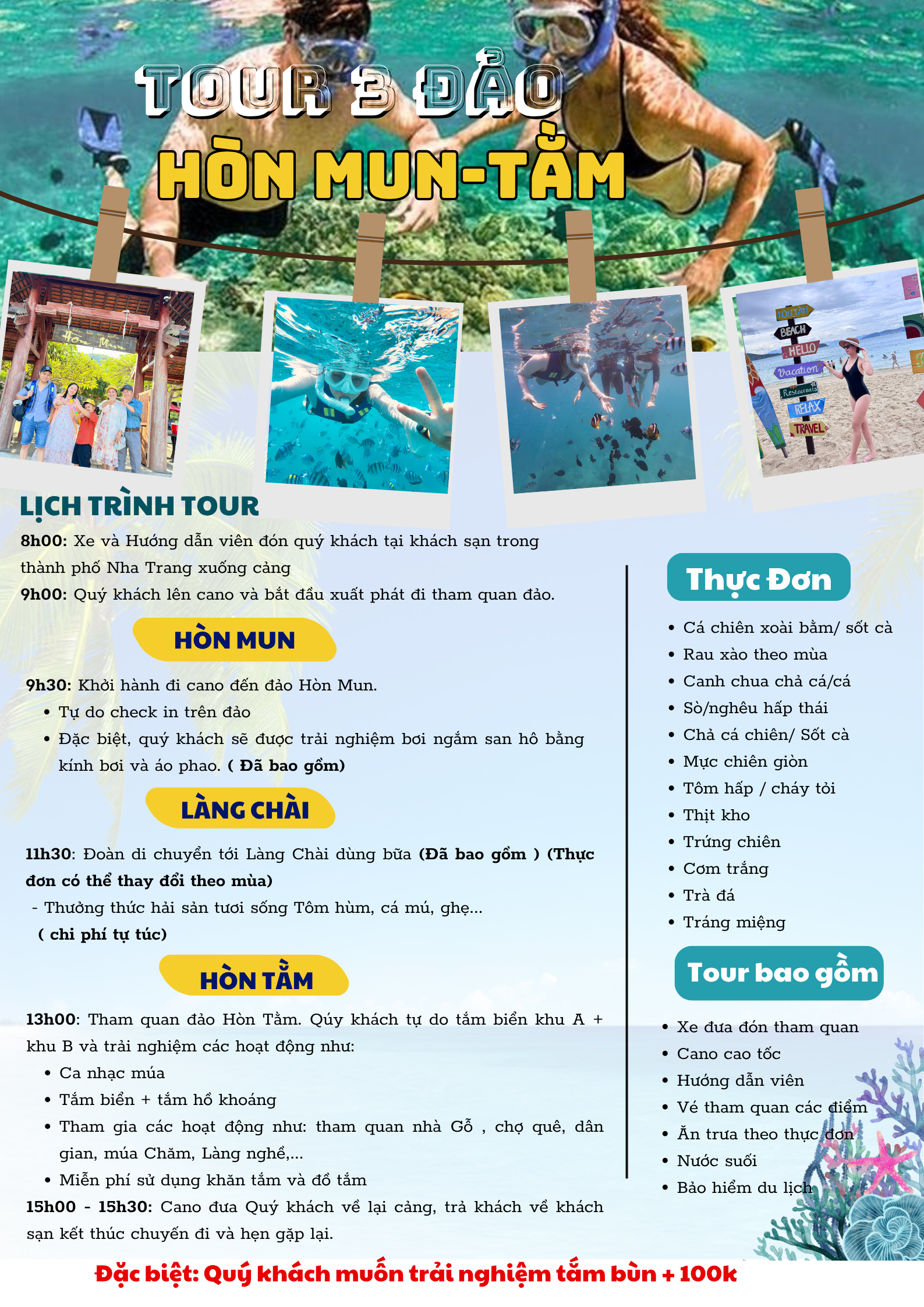 TOUR HÒN MUN - LÀNG CHÀI - HÒN TẰM ( BIỂN A + B ) TOUR HÒN MUN - LÀNG CHÀI - HÒN TẰM ( BIỂN A + B )